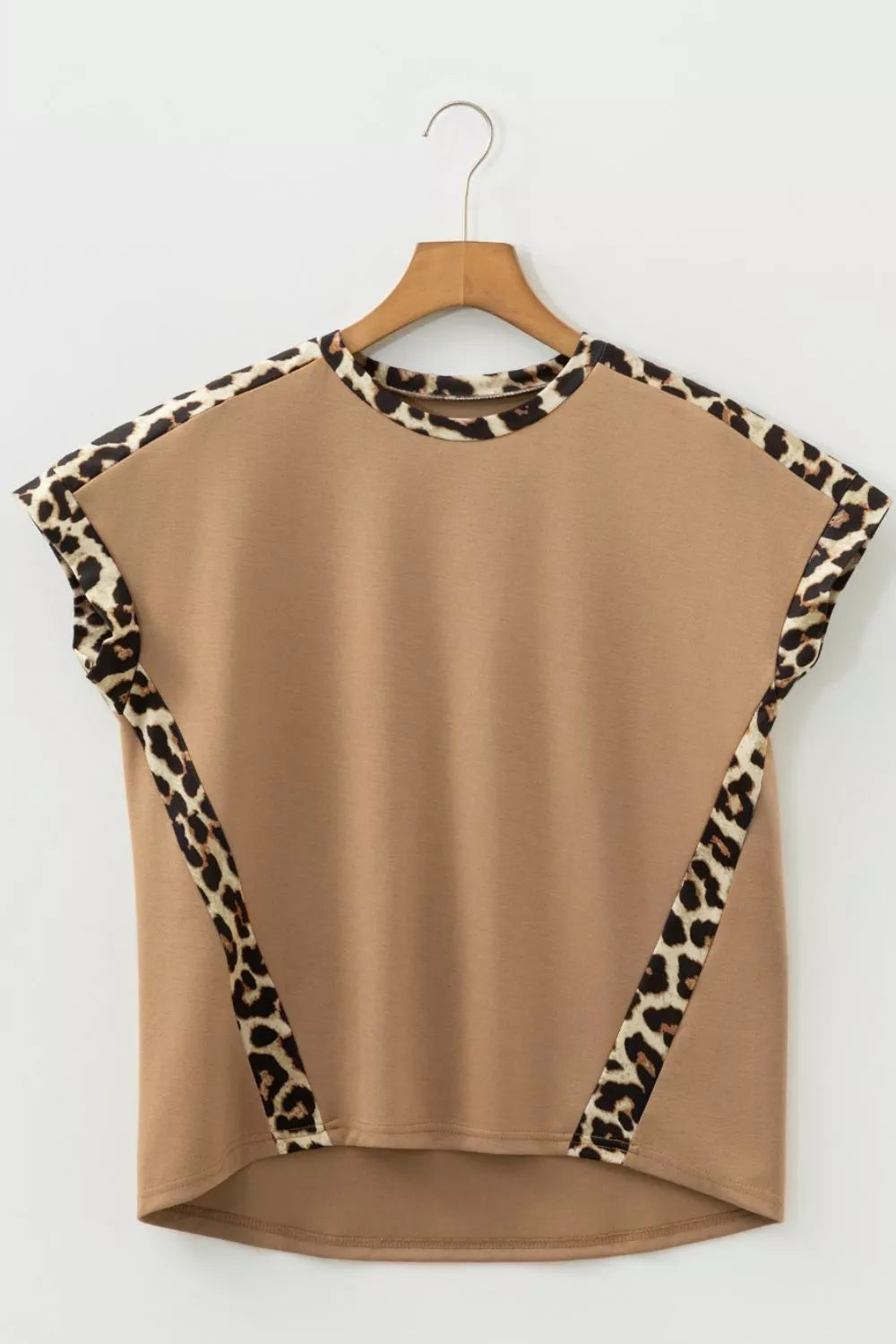 Light French Leopard Trim Round Neck Loose T Shirt