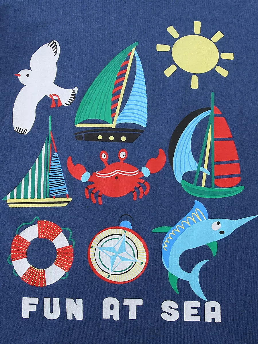 Children's Nautical Graphic Round Neck T-Shirt