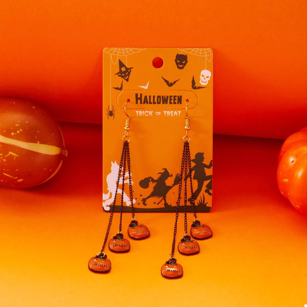 Halloween Pumpkin Chain Drop Earrings
