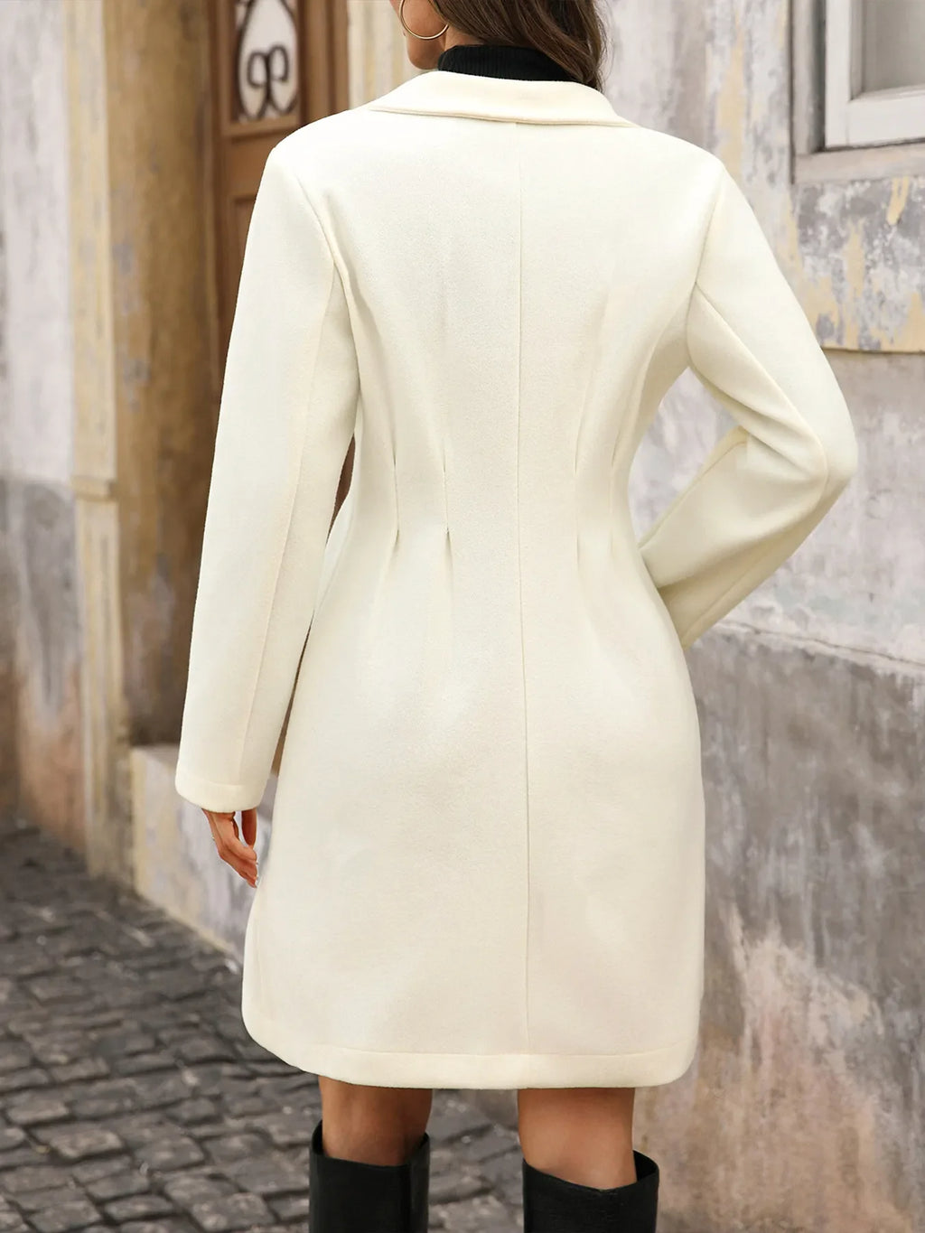 Lapel Collar Long Sleeve Longline Coat