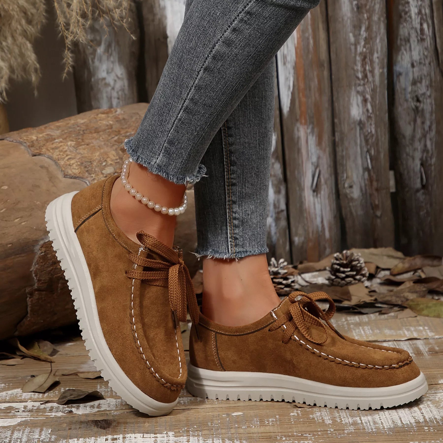Lace-Up Round Toe Loafers