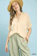 Umgee V-Neck Short Sleeve Blouse