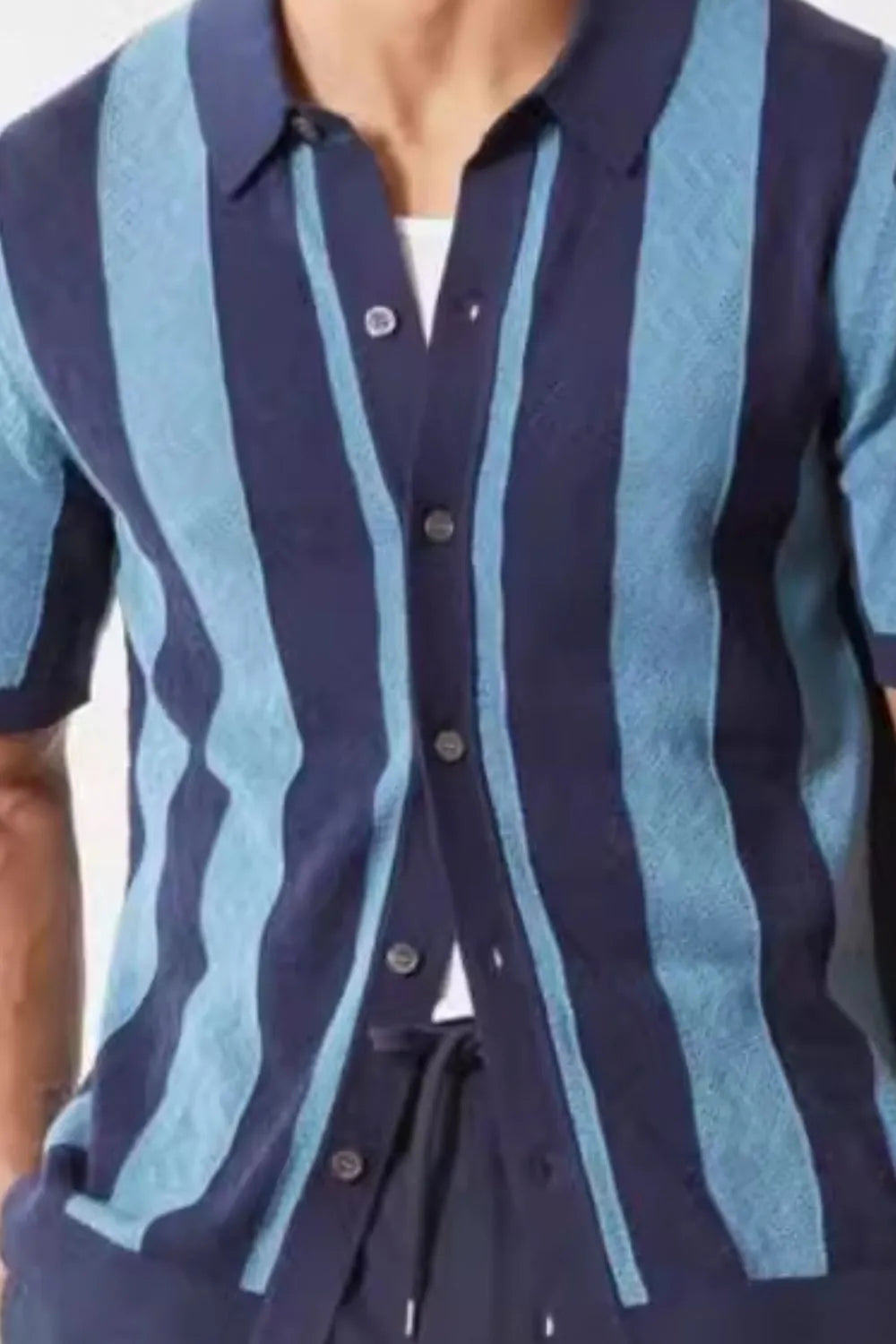 Men's Plus Size Striped Button Down Short Sleeve Shirt