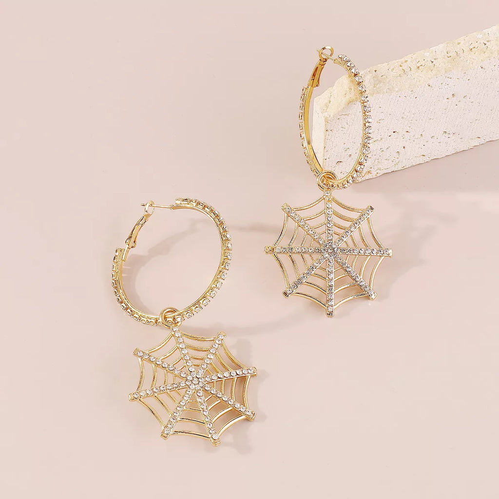 Spider Web Dangle Hoop Earrings
