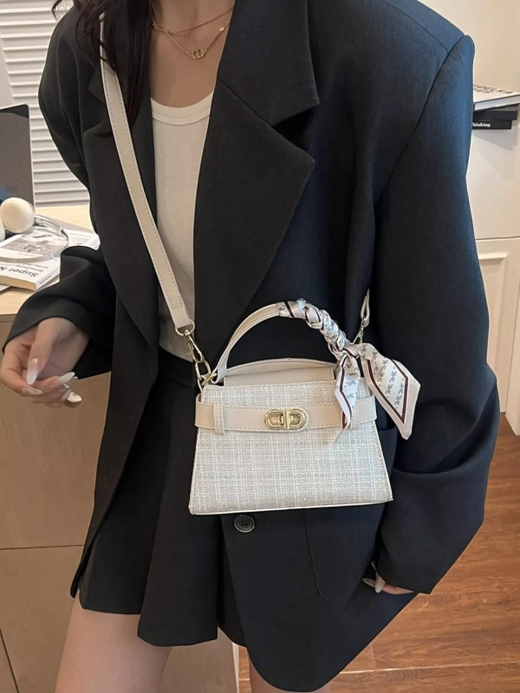 Texture Top Handle Crossbody Bag