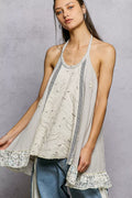 POL Lace Ruffle Halter Neck Double Gauze Top with Crochet Patch