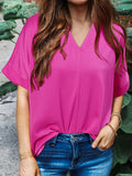 Silky V Neck Dolman Sleeve Blouse