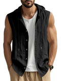Men's Full Size Casual Sleeveless Hooded Button-Down Top Plus Size