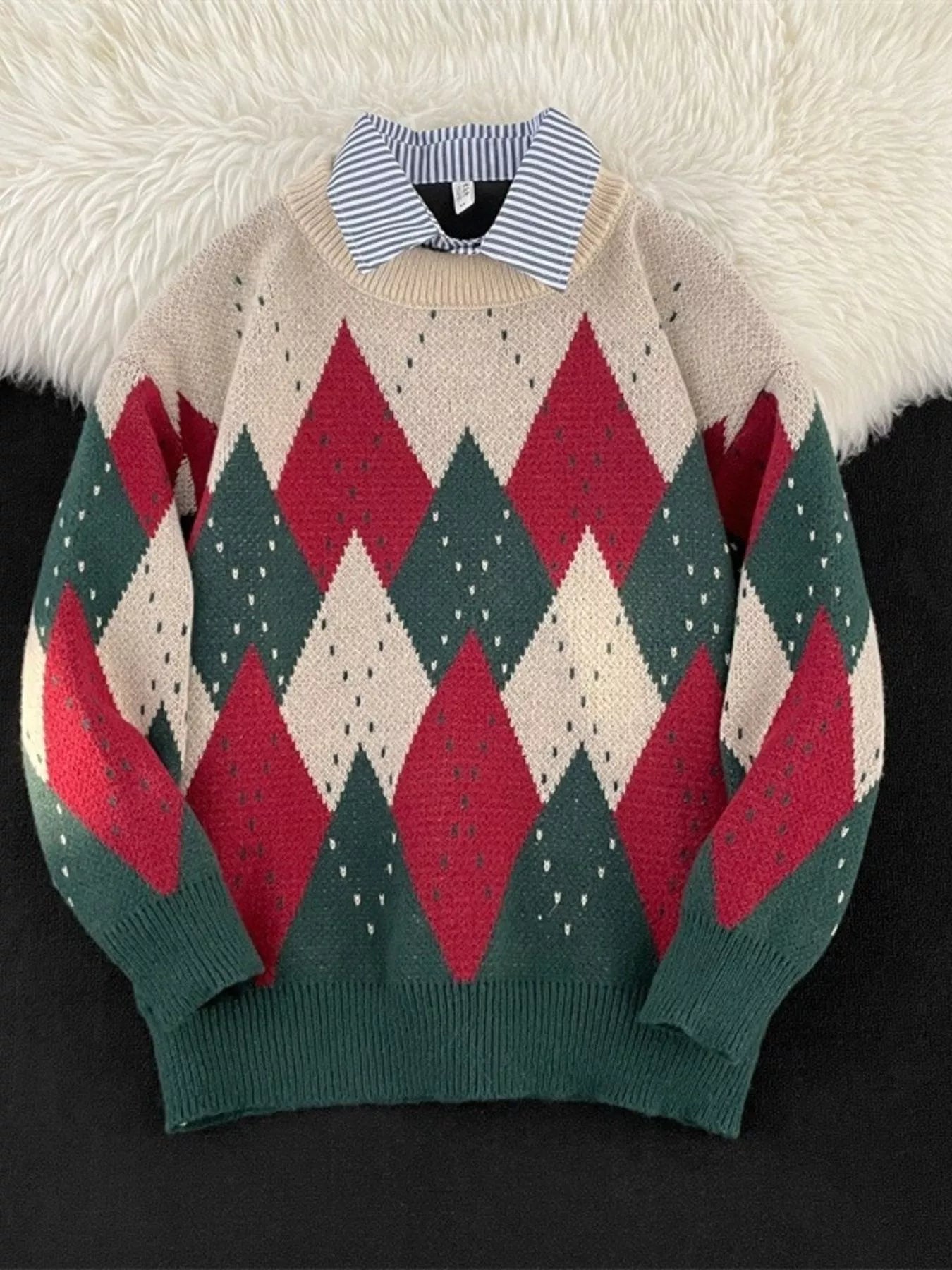 Men's Vintage Argyle Pattern Knit Pullover