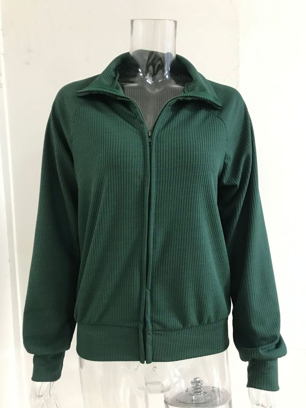 Full Size Ribbed Knit Zip-Up Outerwear Plus Size