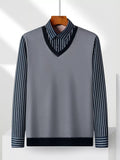Men's Plus Size Striped Long Sleeve Fake Two-Piece Knit Top
