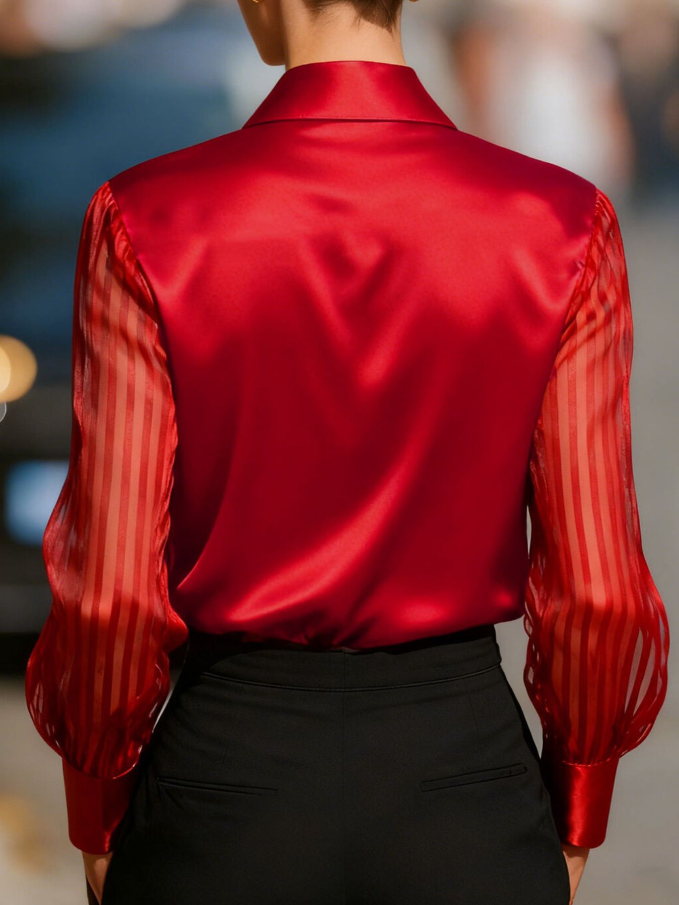Collared Neck Sheer Sleeve Shirt