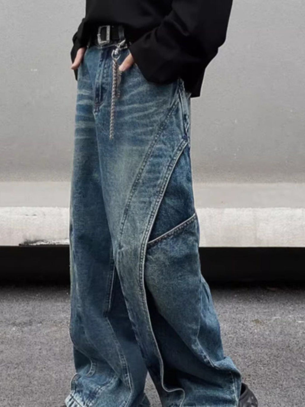 Men's Full Size Vintage Wash Wide Leg Jeans Plus Size
