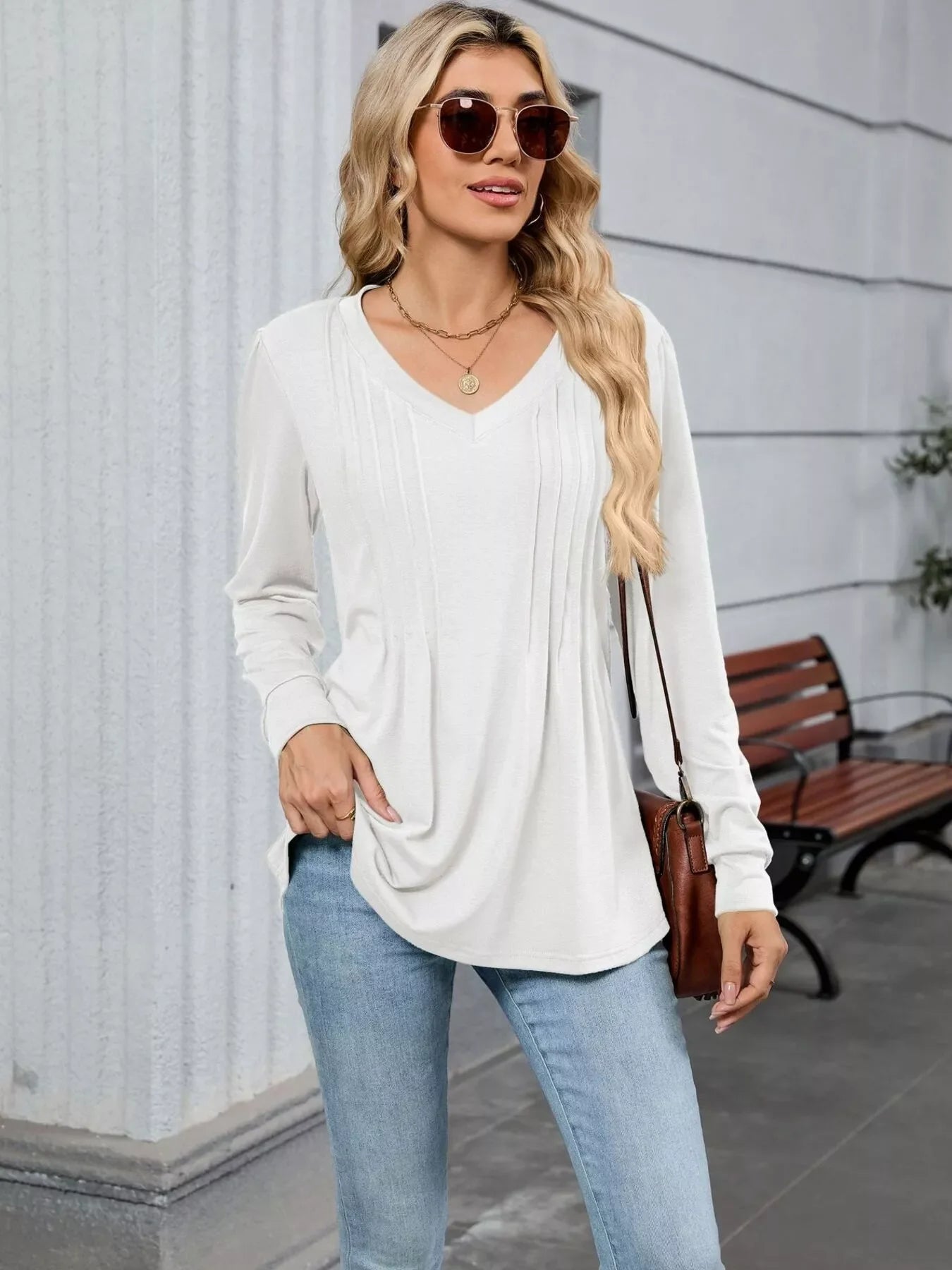 V-Neck Long Sleeve Relaxed Fit T-Shirt