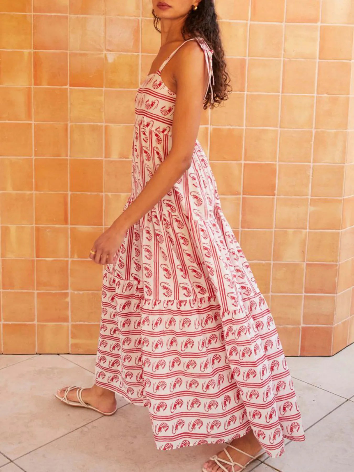 Striped Tie-Shoulder Tiered Maxi Dress