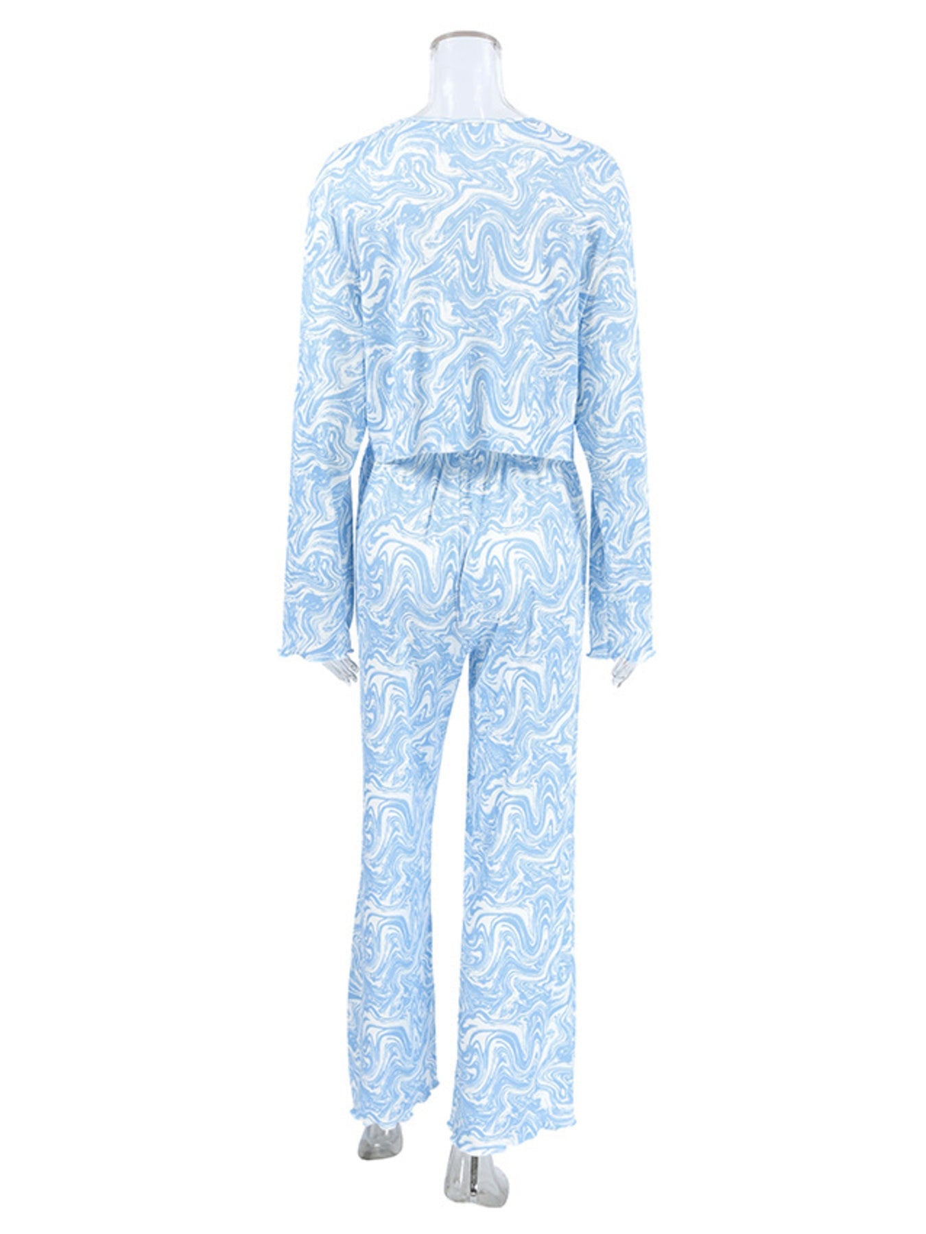 Tie Front Long Sleeve Top and Pants Lounge Set