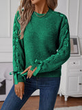 Ribbon-Tie Sleeve Round Neck Sweater