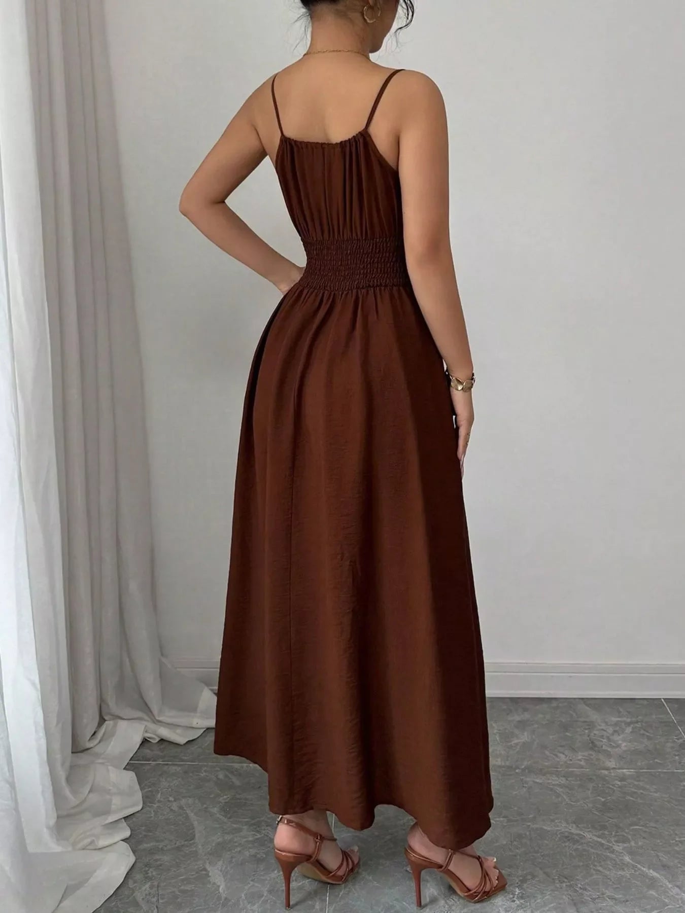 Smocked Spaghetti Strap Midi Dress