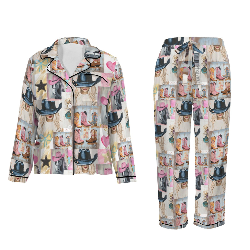 Baha Ranch Danilo Painted Cowgirl Western Satin Long Pajama Set