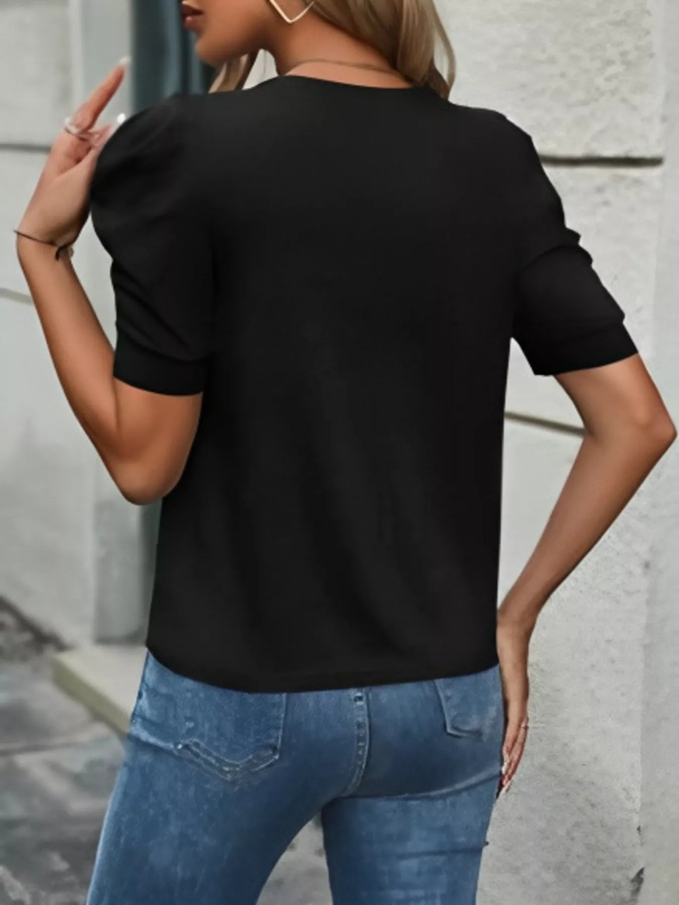 Puff Sleeve Solid Color T-Shirt