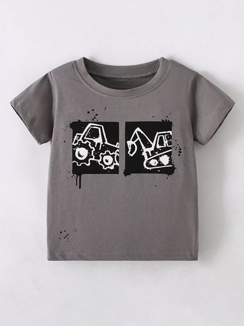 Children's Cartoon Vehicle Graphic Crew Neck Kids T-Shirt