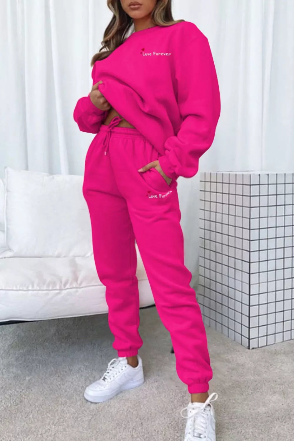 Round Neck Sweatshirt and Joggers Set