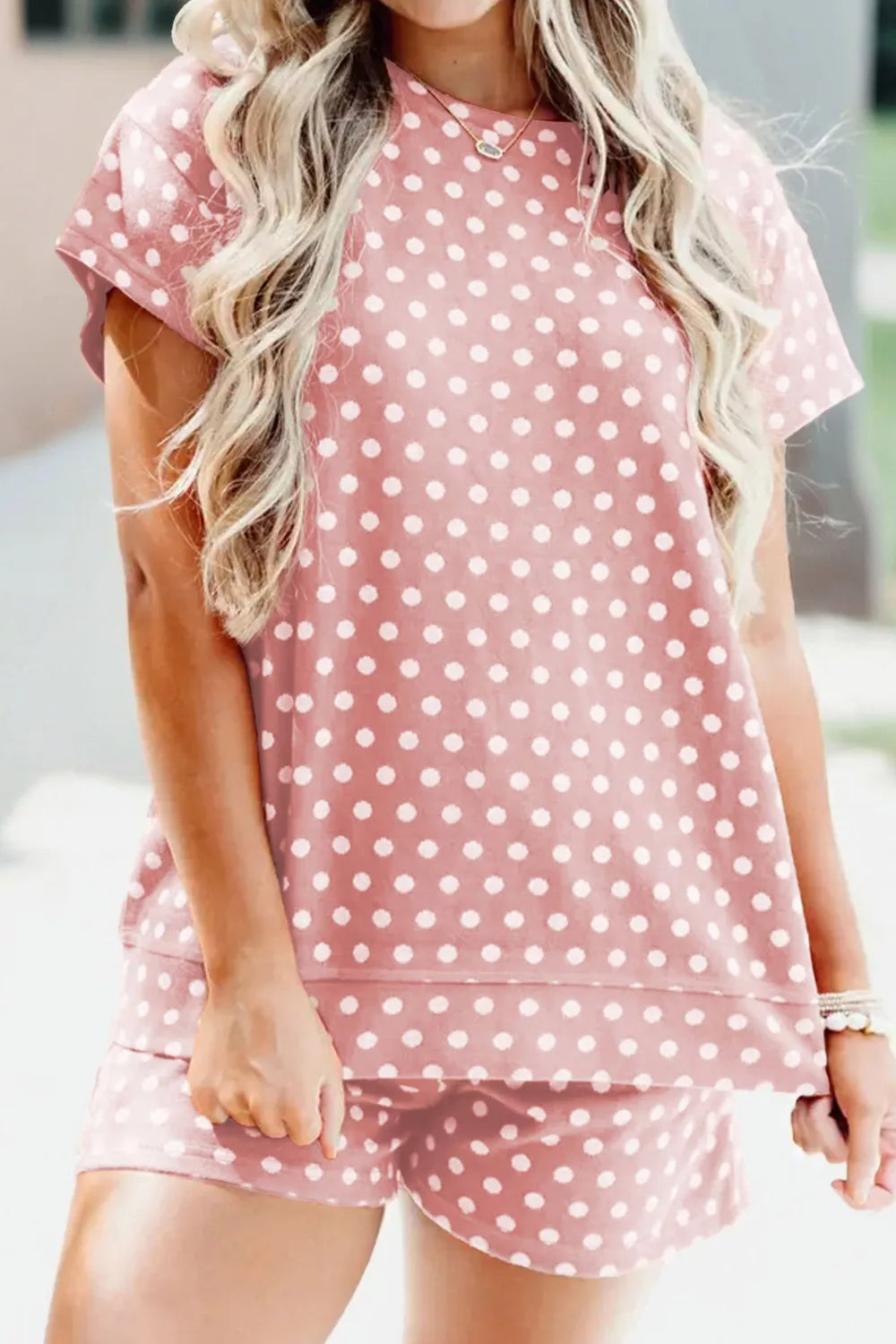 Polka Dot Print Tee and Shorts Set