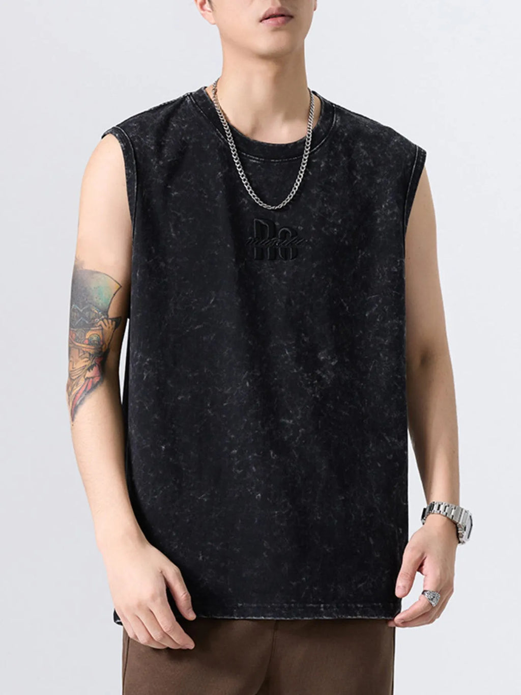 Men's Plus Size Washed Distressed Texture Sleeveless Tank