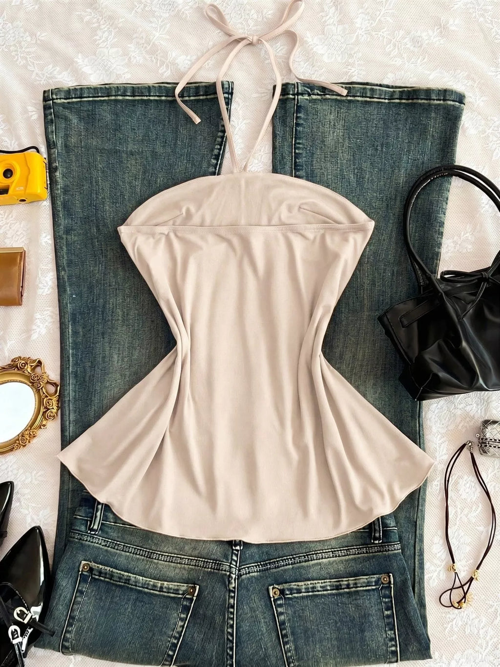 Embellished Front Halter Neck Cami