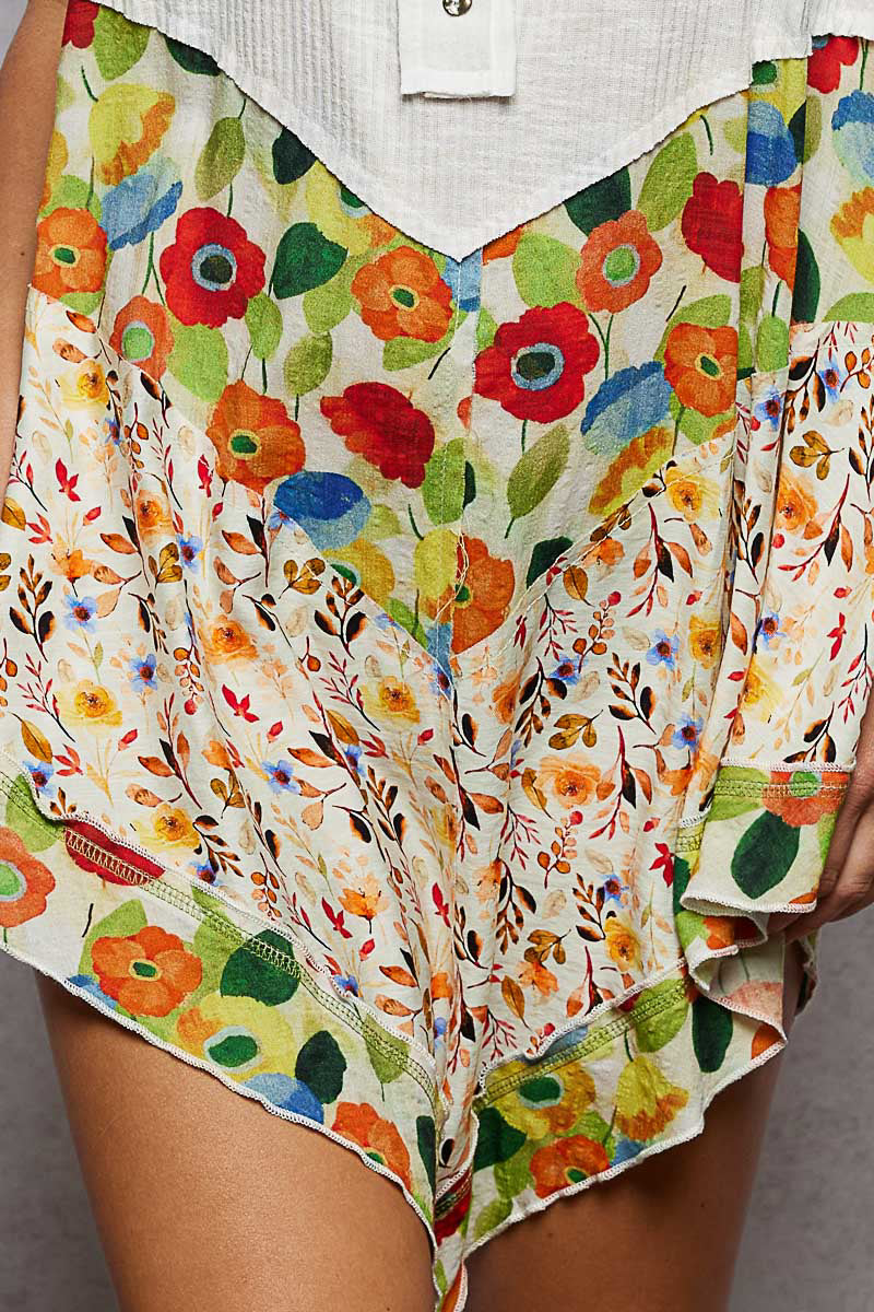 POL Round Neck Ribbed Tank with Woven Print Patch