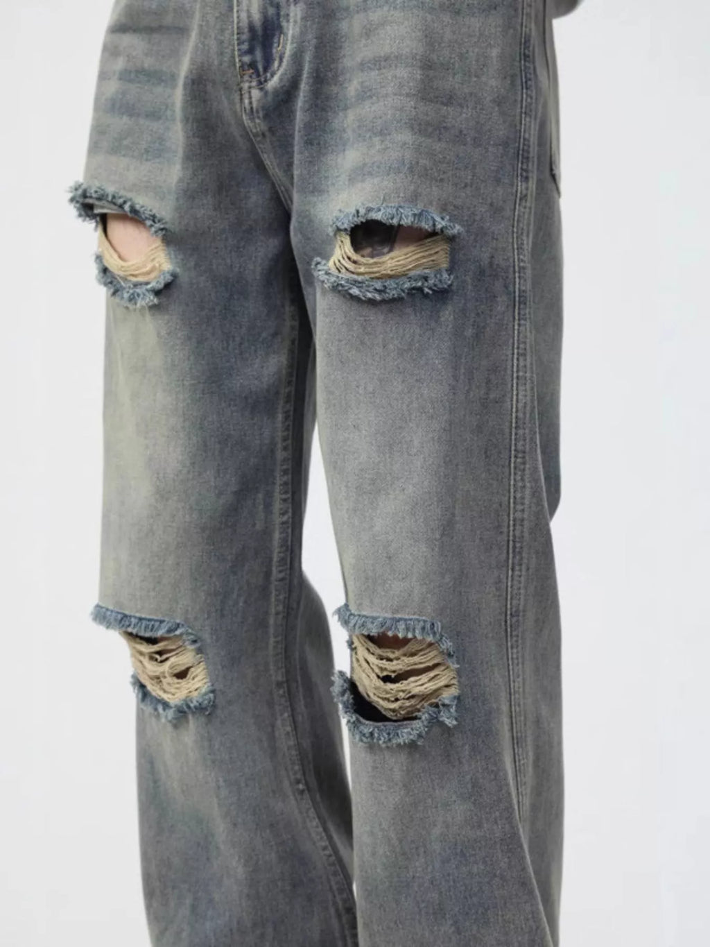 Men's Full Size Distressed Wide Leg Jeans Plus Size