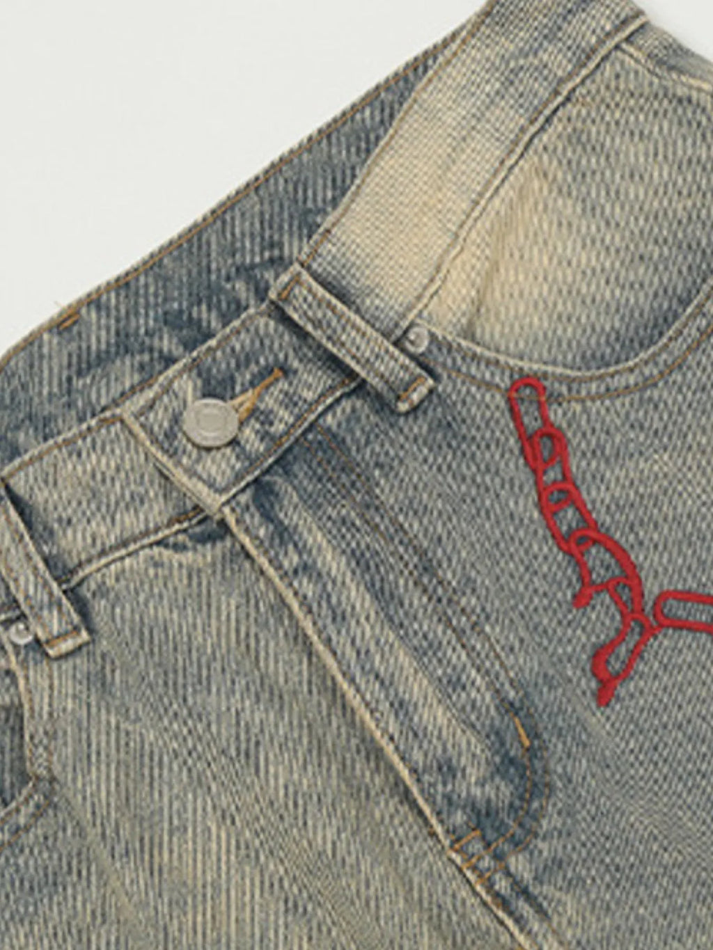 Men's Vintage Washed Jeans with Embroidery