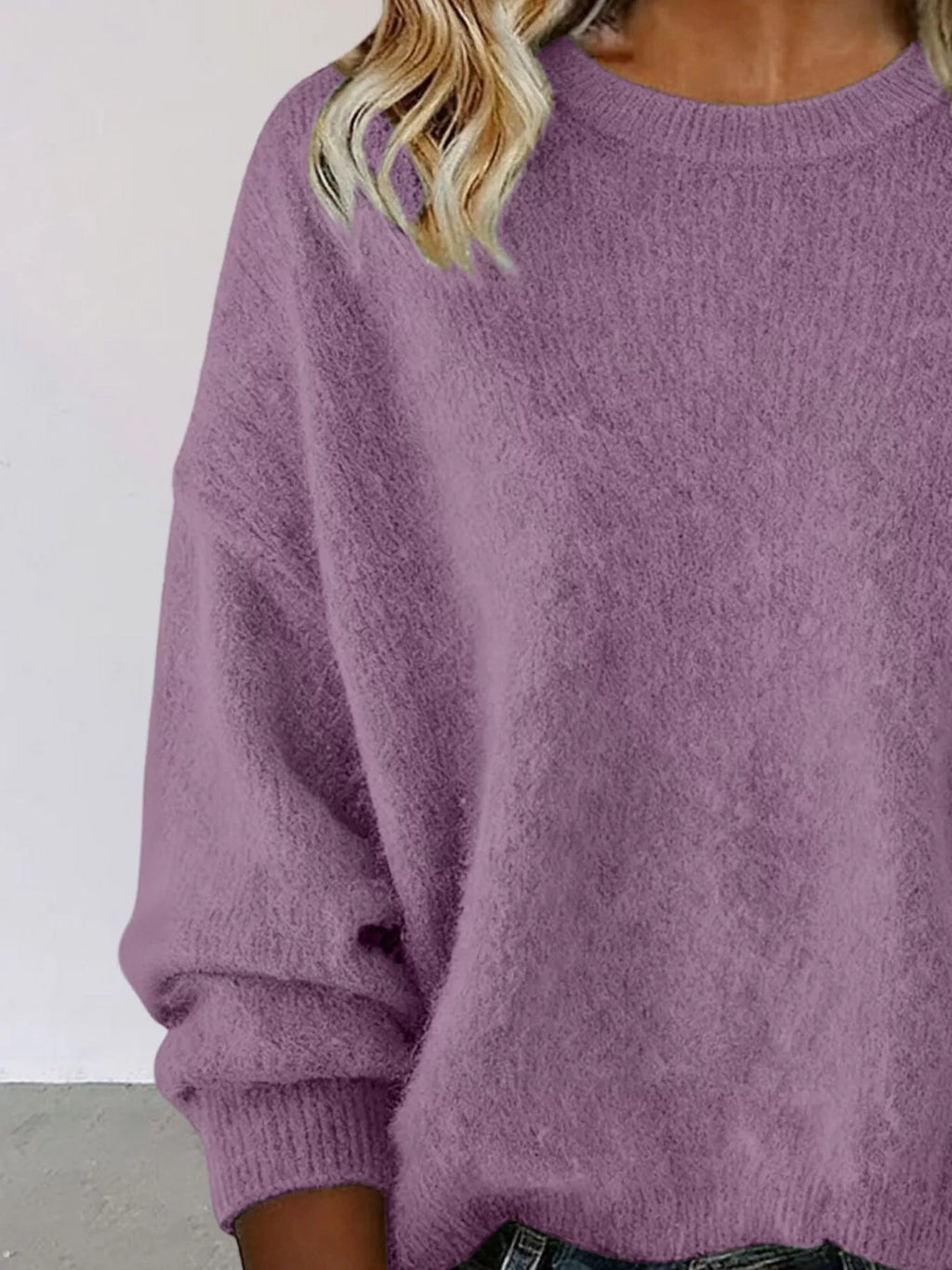 Full Size Round Neck Dropped Shoulder Sweater Plus Size