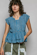 POL Eyelet Embroidery Pintuck Sleeveless Cotton Blouse