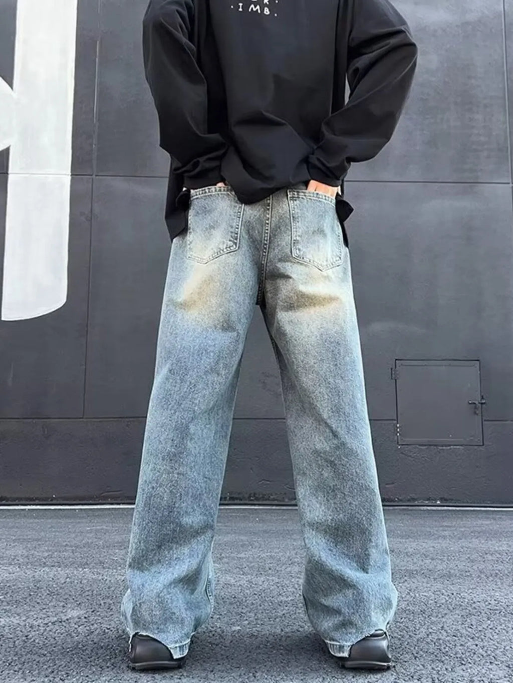 Men's Full Size Wash Wide Leg Jeans Plus Size