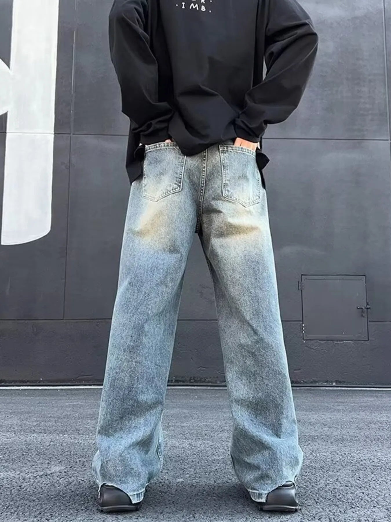 Men's Full Size Wash Wide Leg Jeans Plus Size