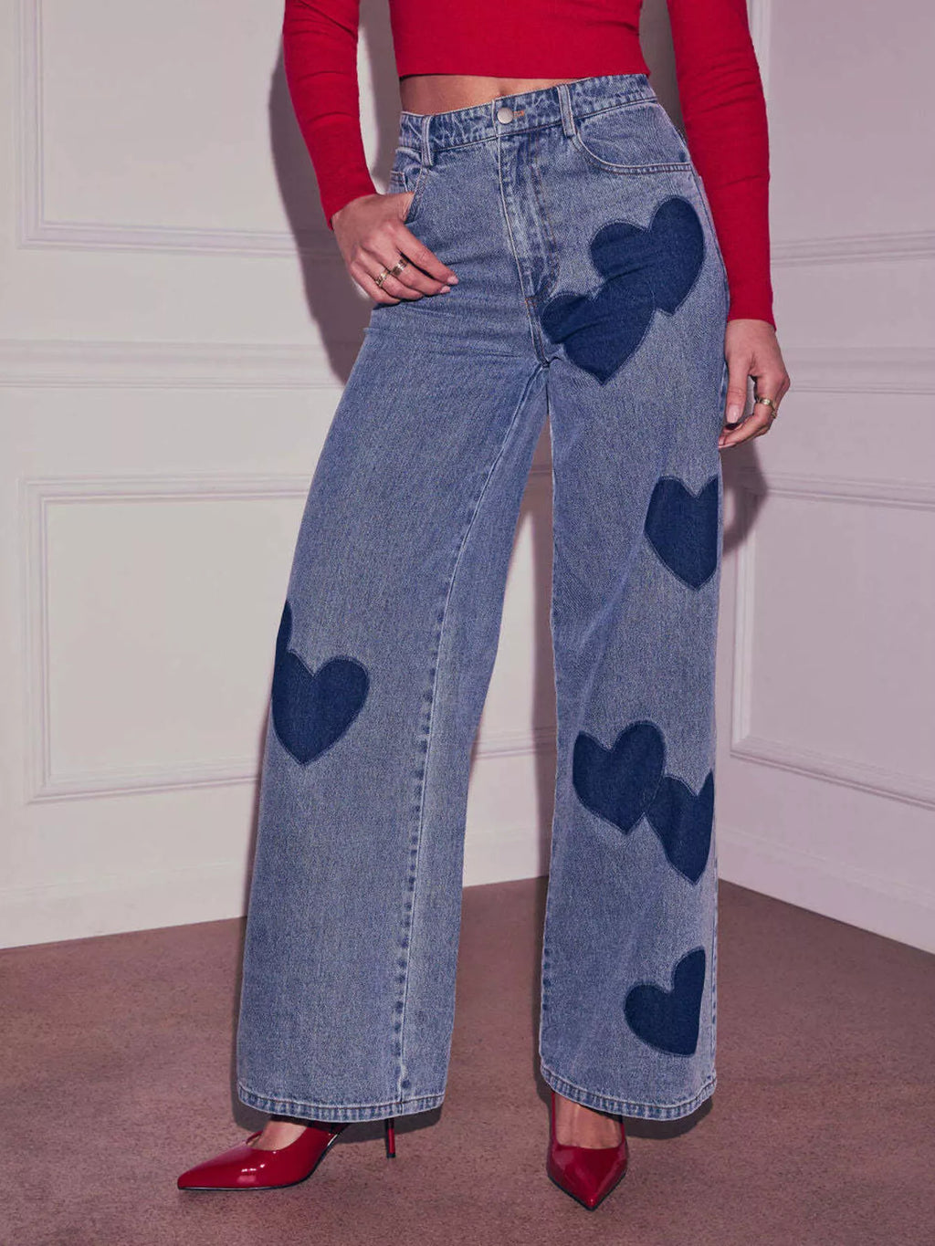Heart High Waist Wide Leg Jeans