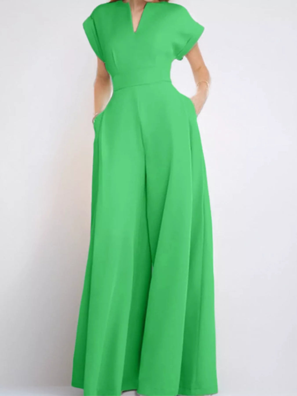 Full Size Notched Wide Leg Jumpsuit Plus Size