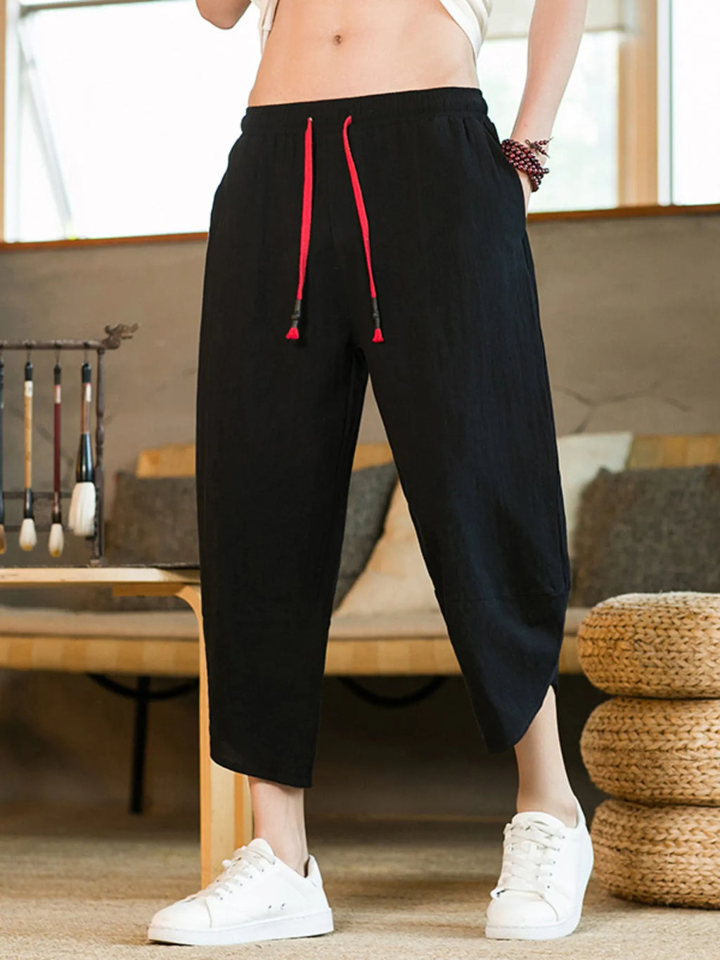 Men's Plus Size Drawstring Wide Leg Pants