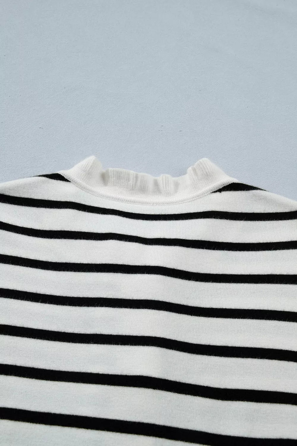Stripe Ruffle Trim Button Down Knit Short Sleeve Sweater Cardigan