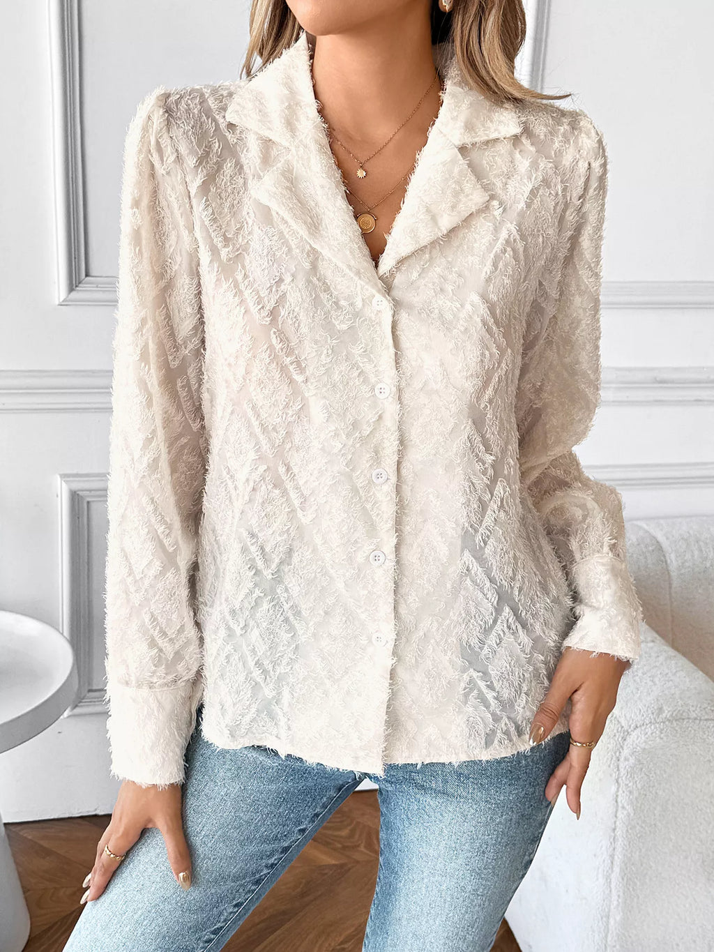 Textured Long Sleeve Button-Up Shirt