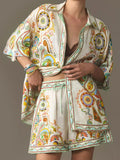 Printed Button Up Shirt and Shorts Set