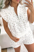 Floral Print Half Zip Top Matching Short Set