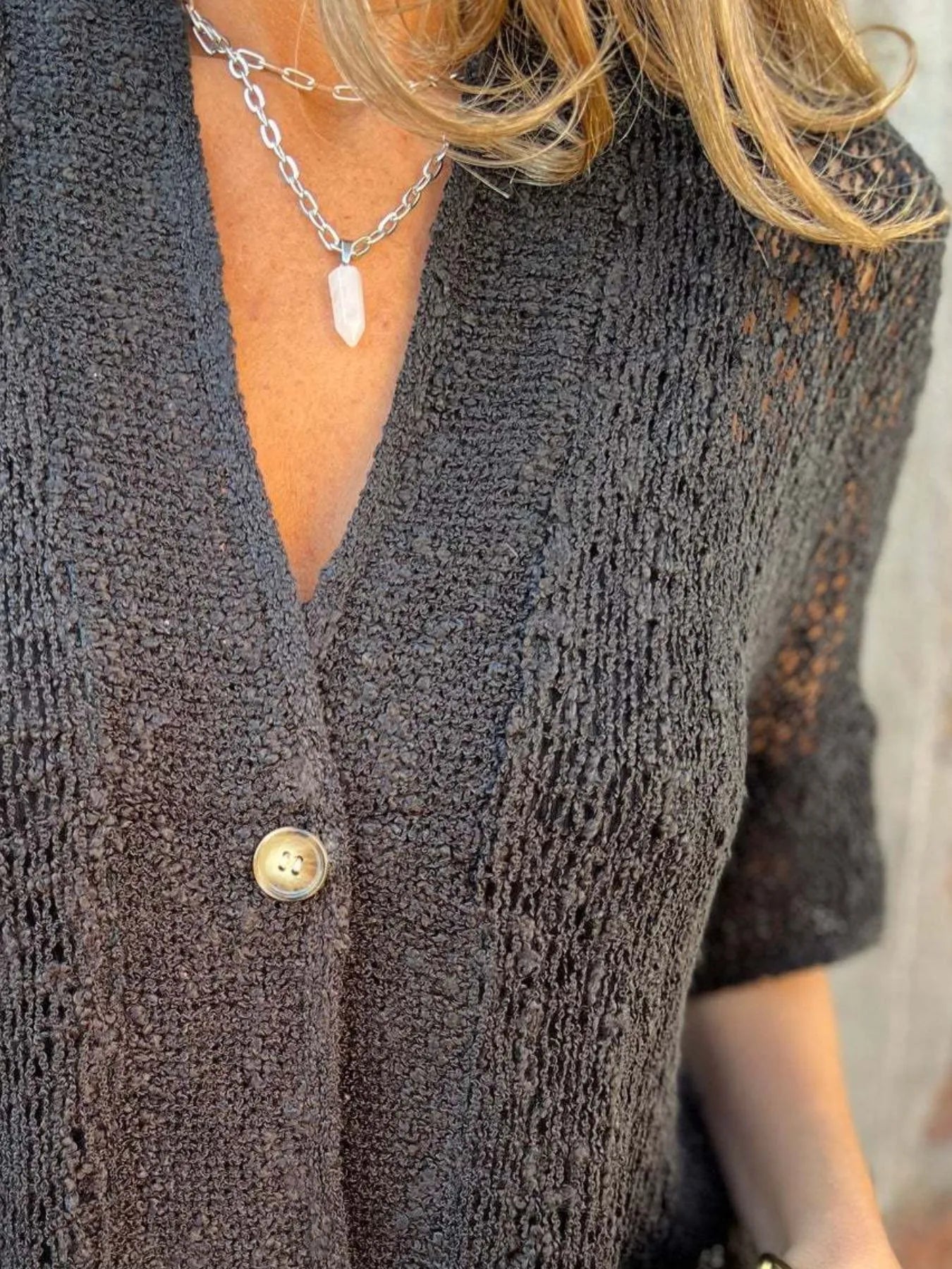 Full Size One Button Half Sleeve Cardigan Plus Size
