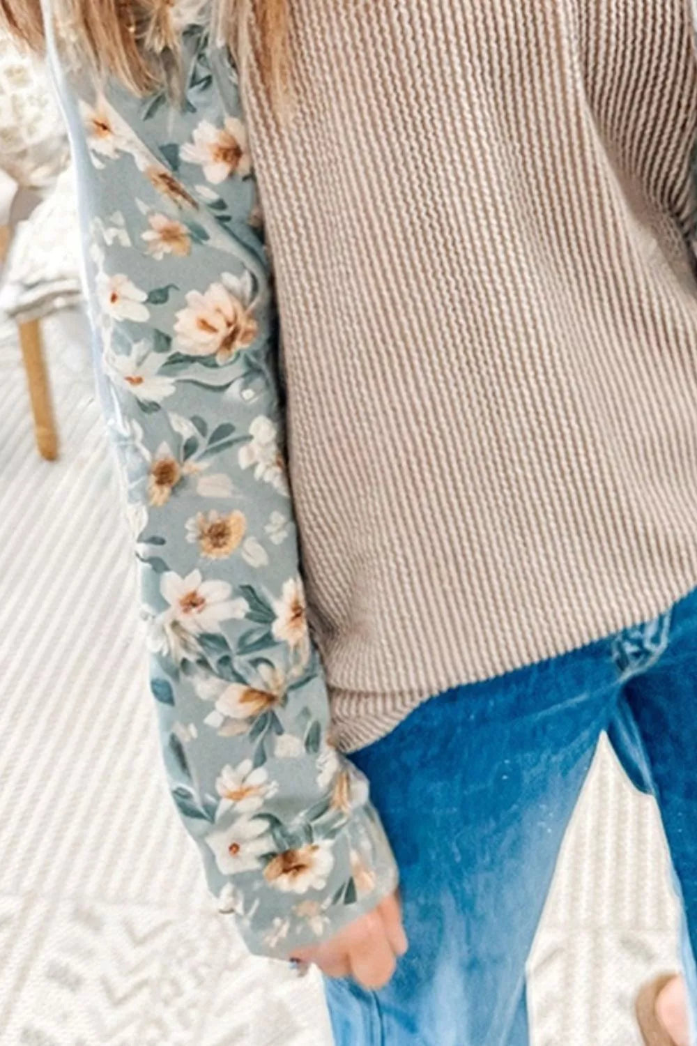 Floral Long Sleeve Round Neck Blouse