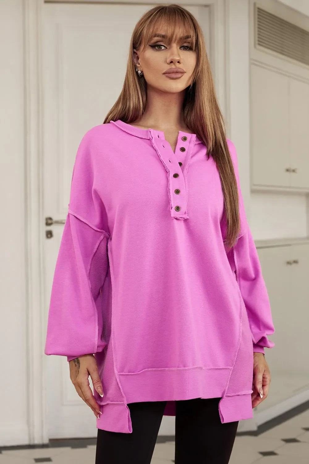 Buttoned Dropped Shoulder Sweatshirt
