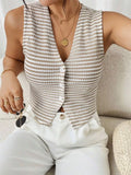 Striped Knit V-Neck Vest