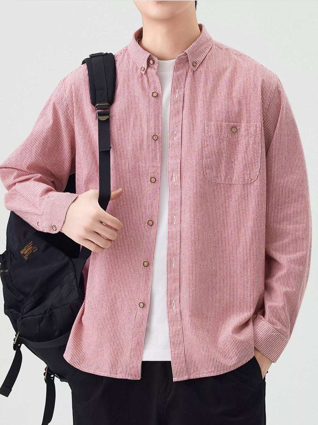 Men's Full Size Casual Striped Corduroy Shirt Plus Size