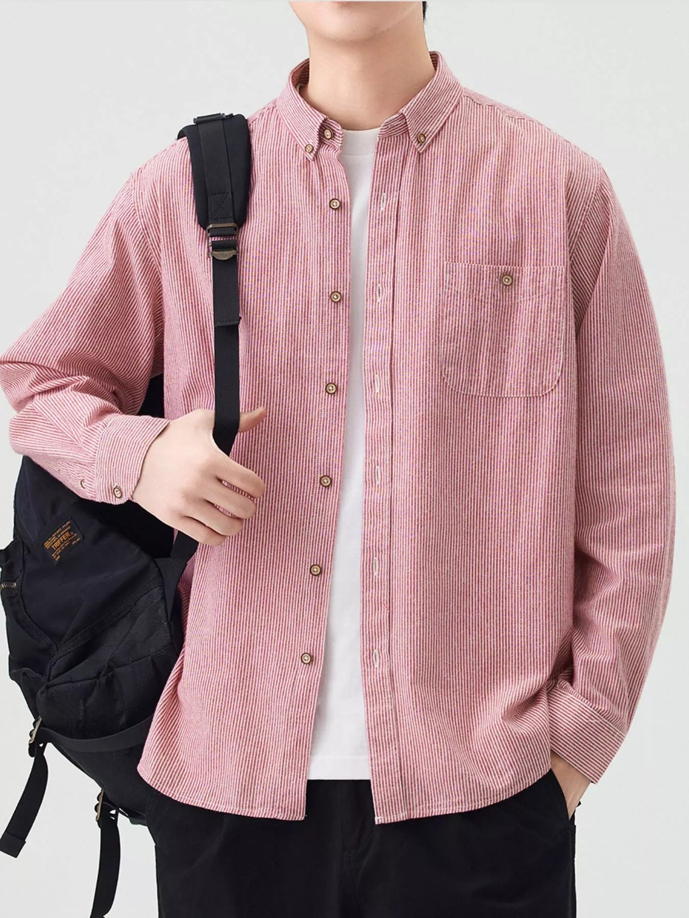 Men's Full Size Casual Striped Corduroy Shirt Plus Size