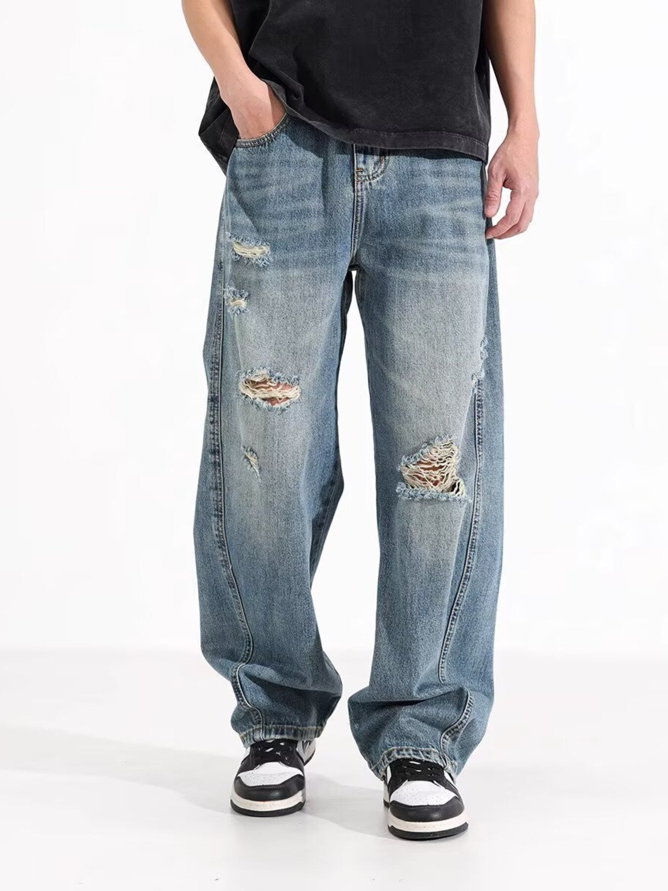 Men's Full Size Distressed Wide Leg Jeans Plus Size
